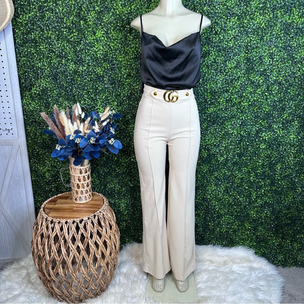 Nwt beige flare leg high waist pants‎ nwt